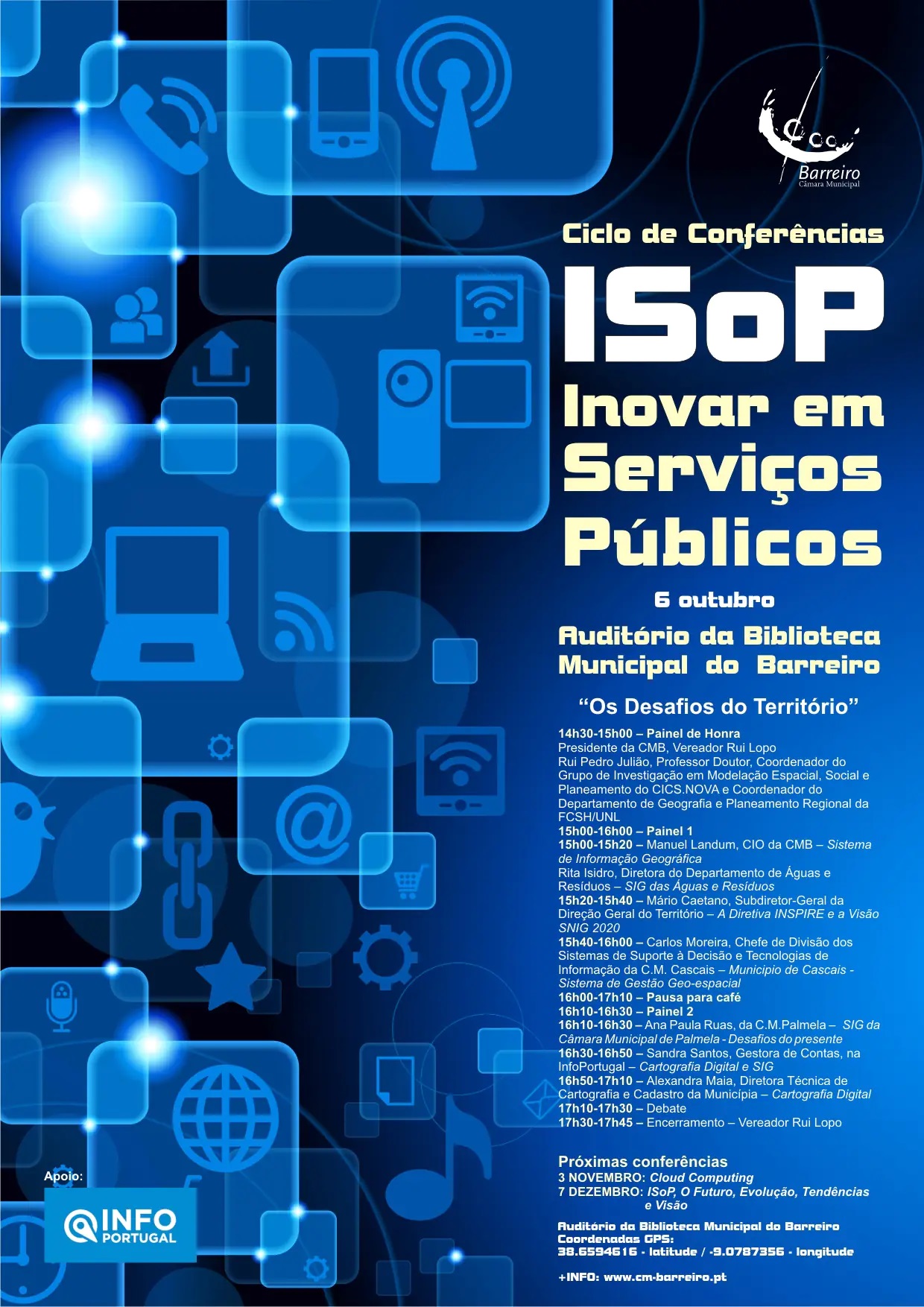 Cartaz Conferência Desafios do Território, 6 outubro 2016, Ciclo “ISoP – Inovar em Serviço...