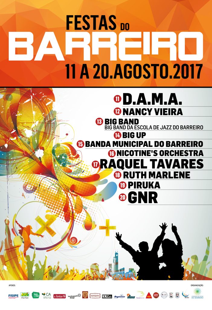 Cartaz com o programa das Festas do Barreiro de 11 a 20 de agosto de 2017