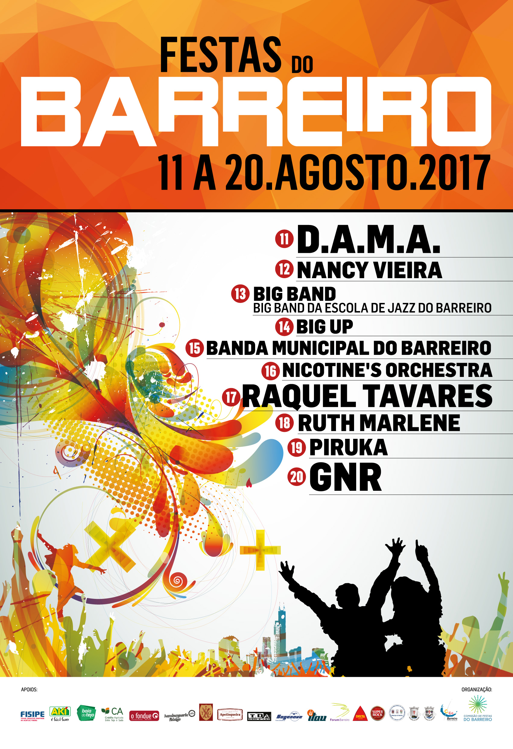 Cartaz com o programa das Festas do Barreiro de 11 a 20 de agosto de 2017