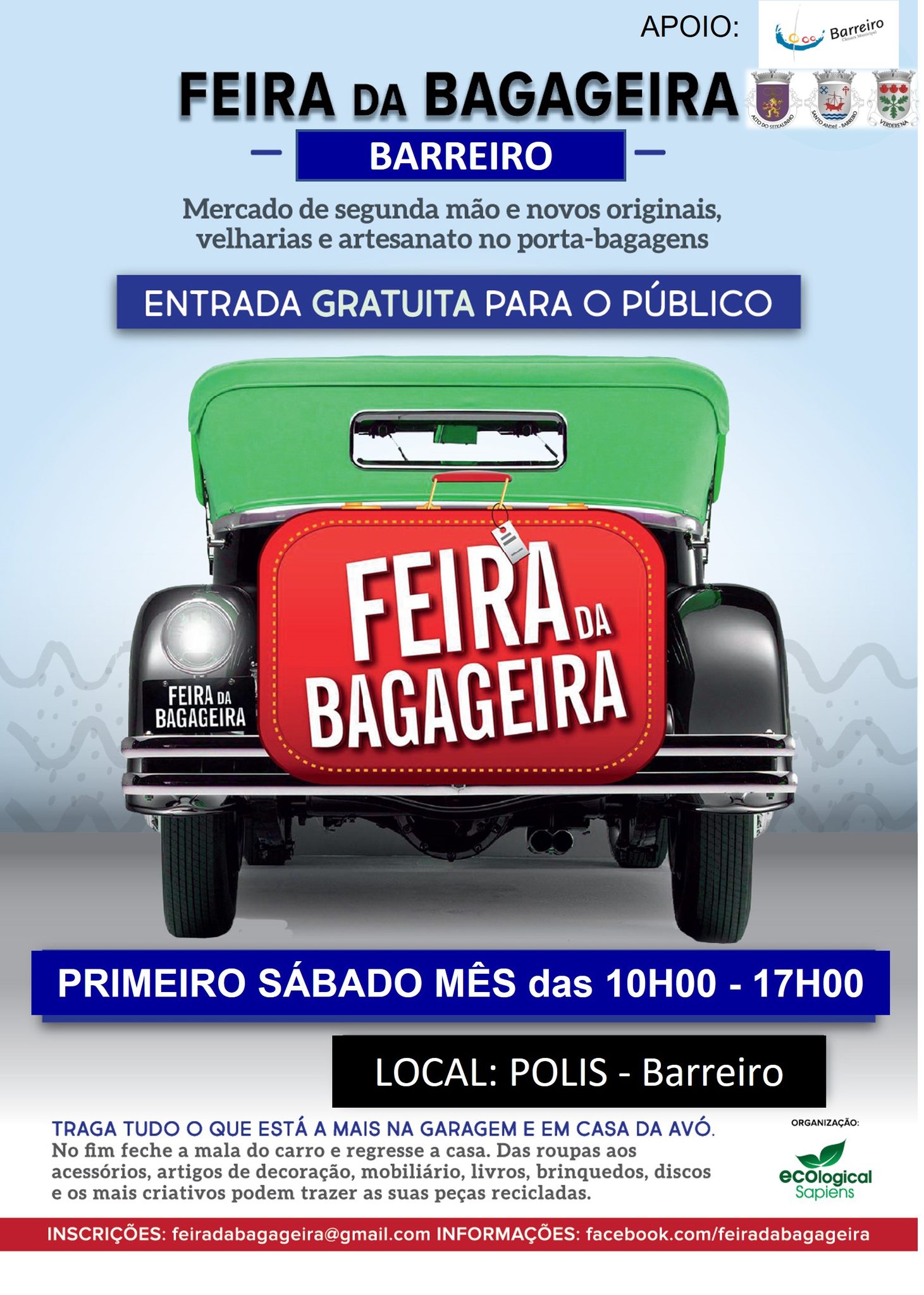 Cartaz da Feira da Bagageira no Barreiro,no primeiro sábado de cada mês, no Polis