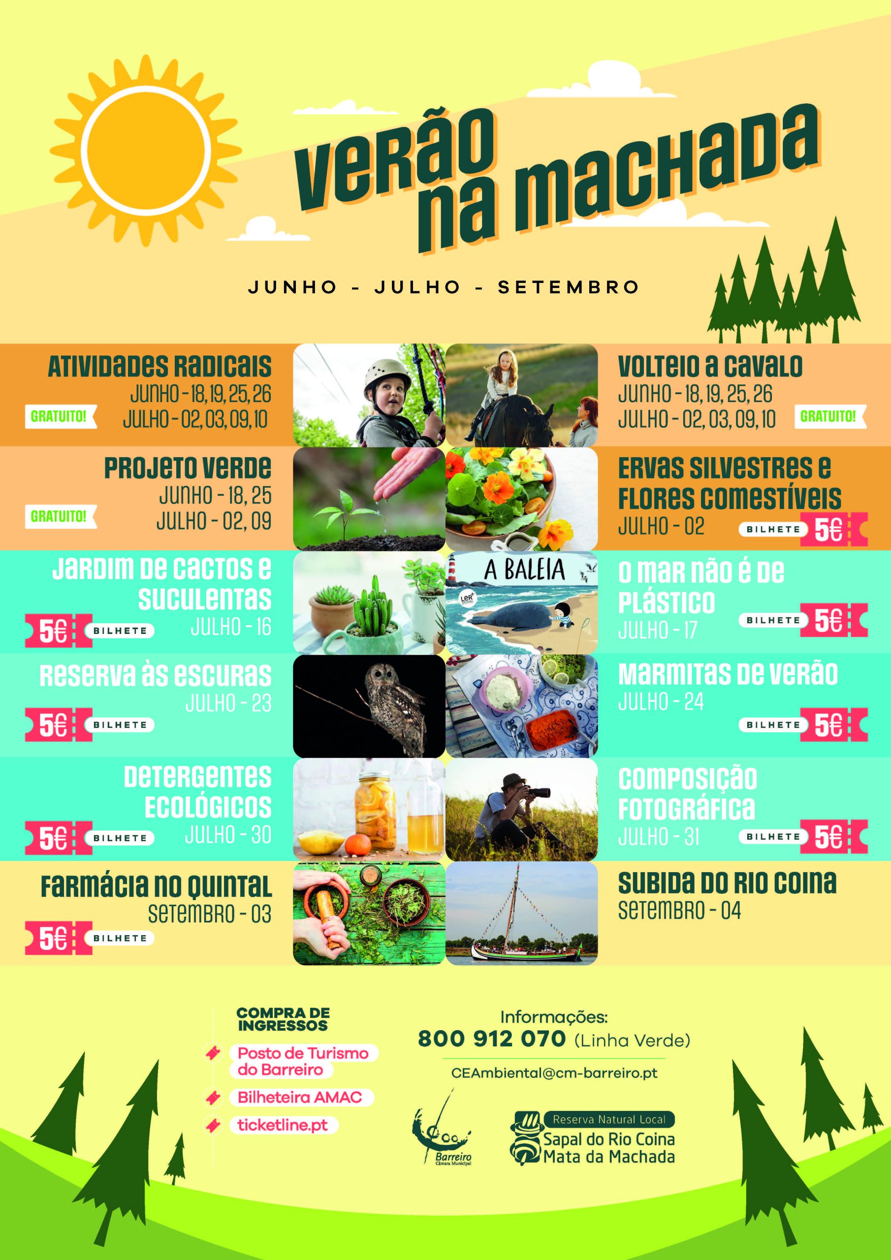 Conjunto de workshops de verão na Mata da Machada de junho, julho e setembro 2022