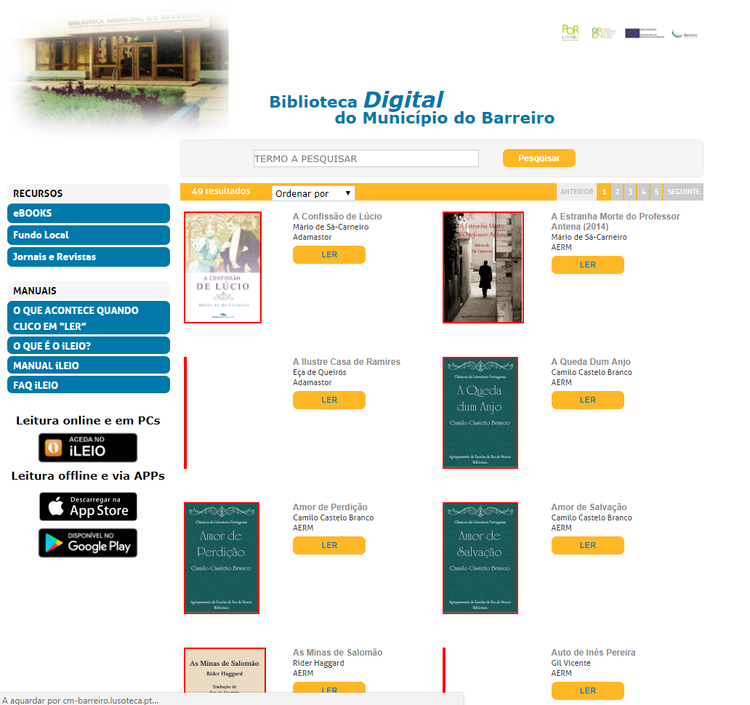 Imagem da homepage da Biblioteca Digital do Município do Barreiro