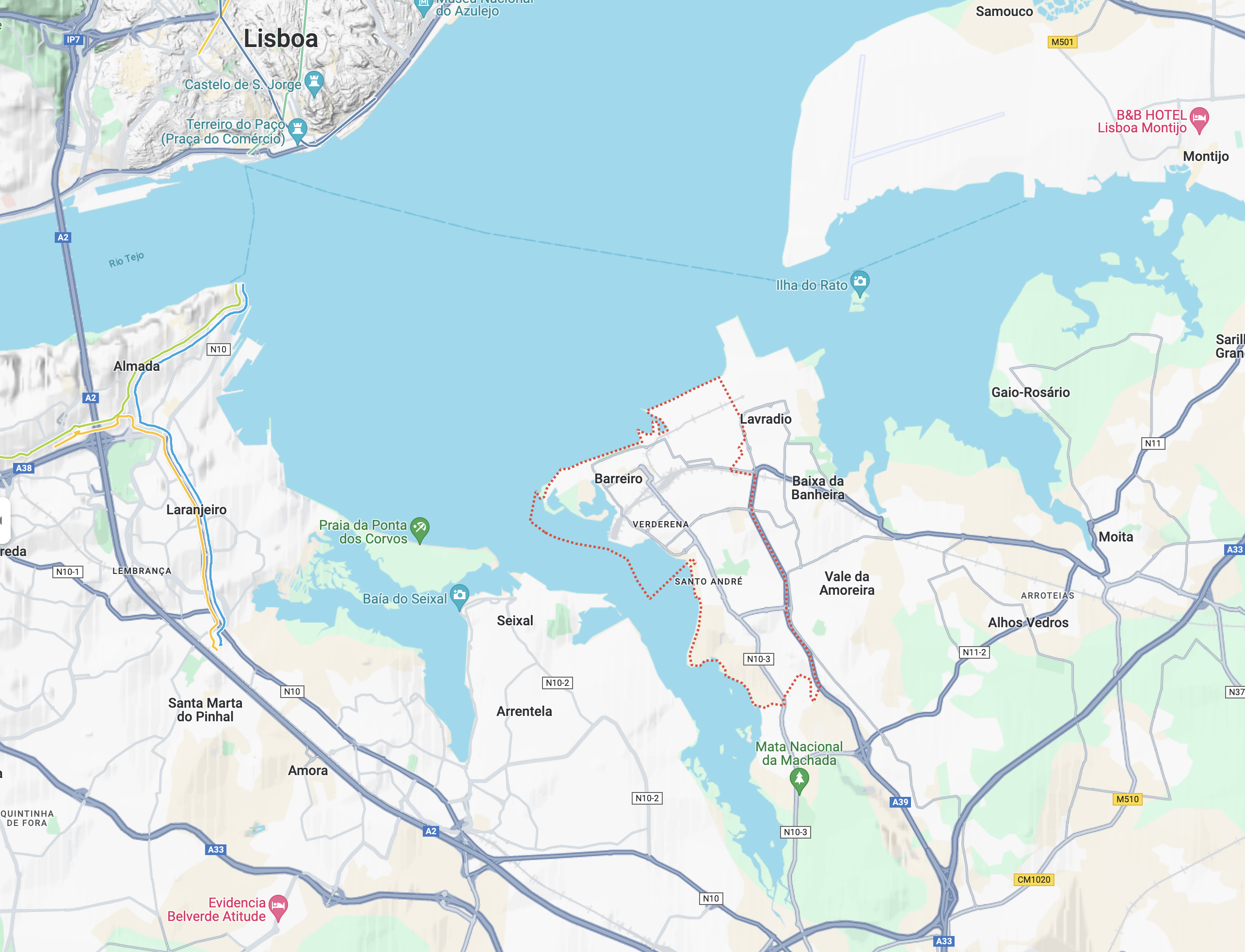 Mapa de acessos ao Barreiro do Google Maps