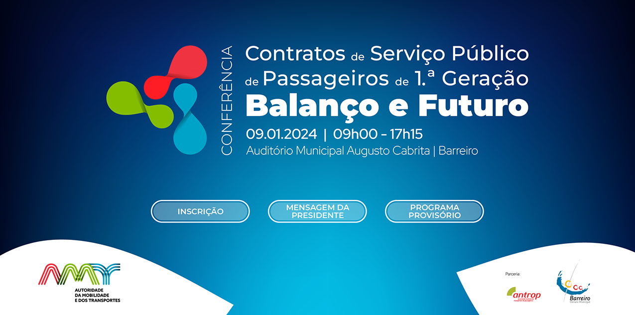 Cartaz da Conferência “Contratos de Serviço Público de Passageiros de 1.ª Geração: Balan�...