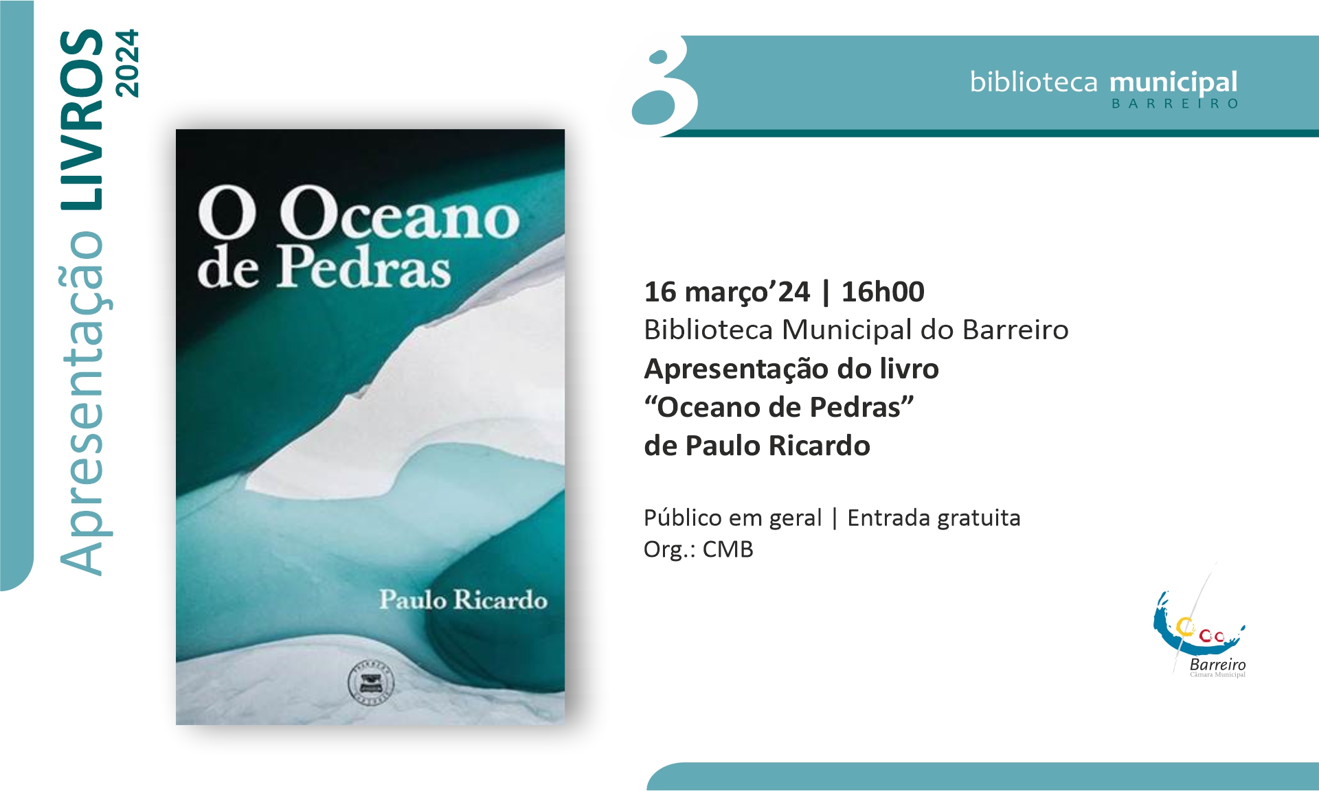 Apresentação livro “Oceano de Pedras”, Paulo Ricardo | 16 março | Biblioteca Municipal do ...