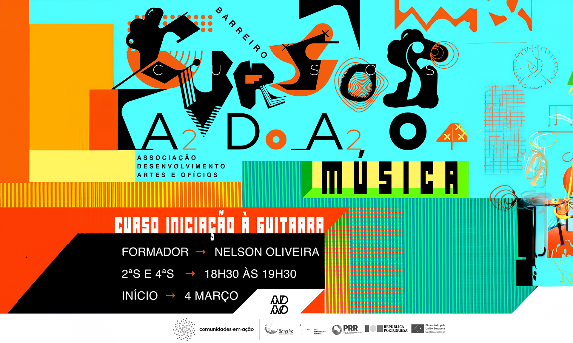 Cursos de iniciação à guitarra, de pintura acrílica e de desenho | ADAO