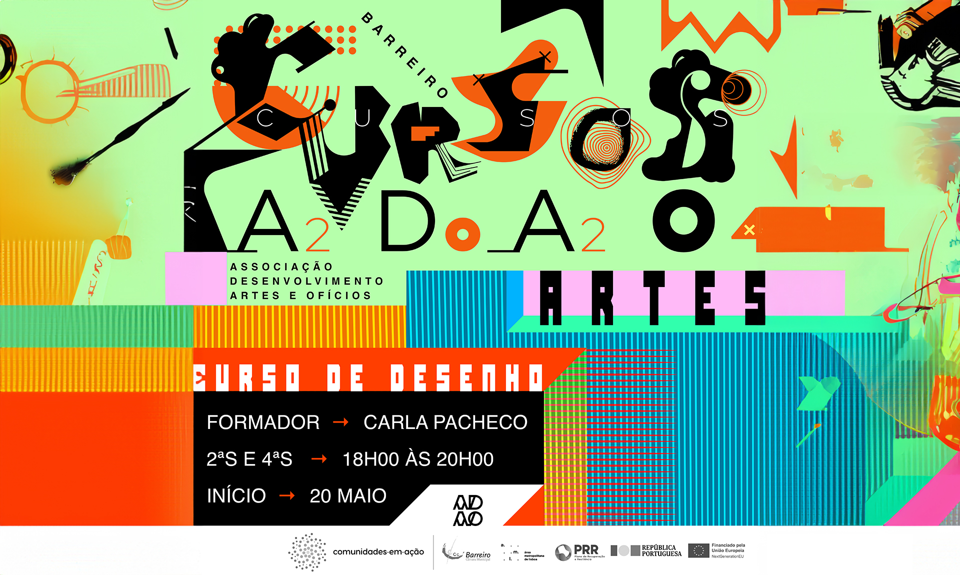 Cursos de iniciação à guitarra, de pintura acrílica e de desenho | ADAO