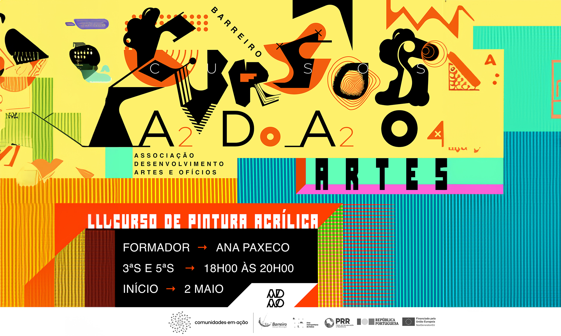 Cursos de iniciação à guitarra, de pintura acrílica e de desenho | ADAO