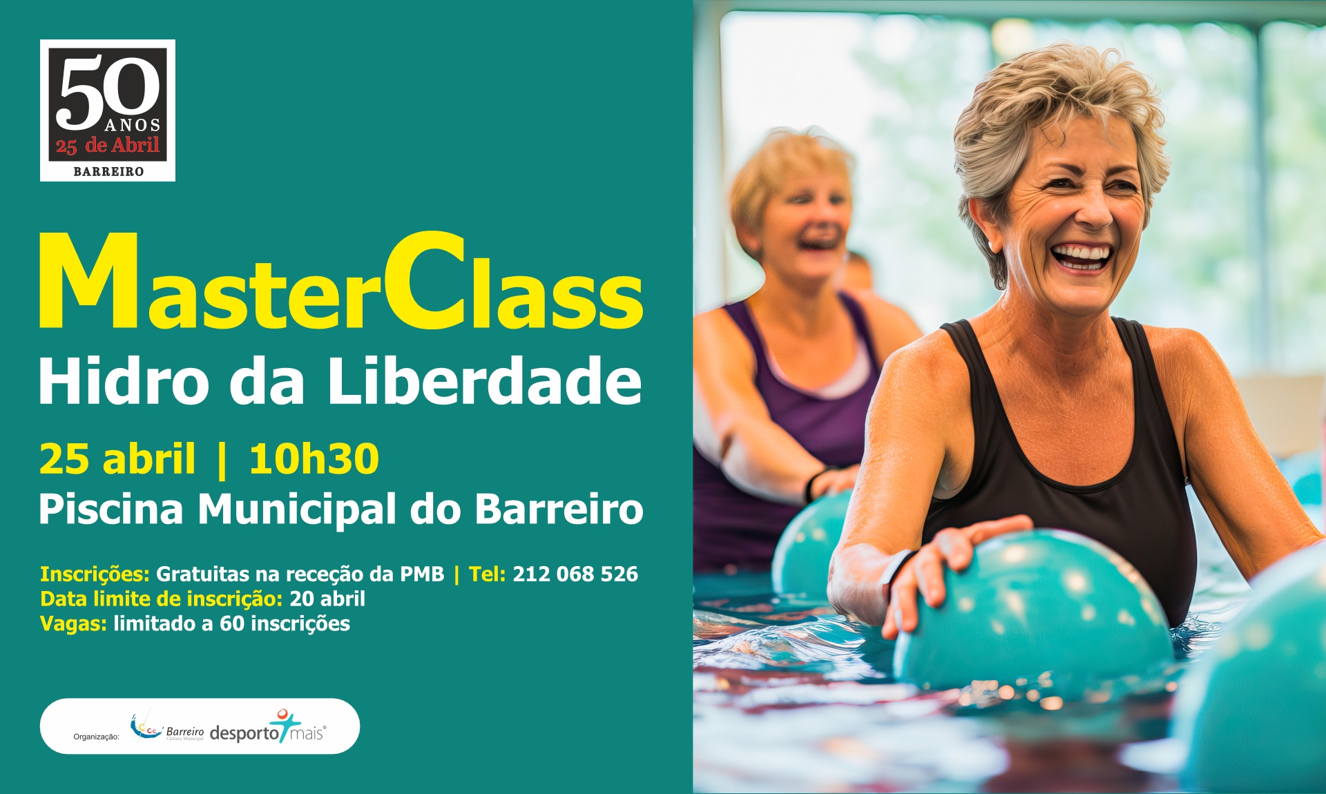 MasterClass Hidro da Liberdade 2024 | 25 abril | 10h30 | Piscina Municipal do Barreiro