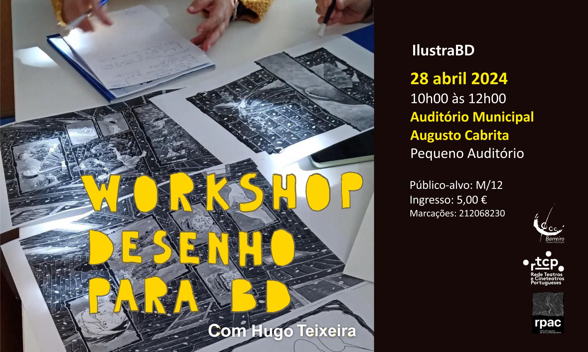 Workshop de desenho para BD com Hugo Teixeira no AMAC a 28 de abril de 2024