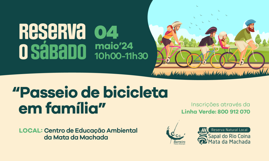 Reserva o Sábado | Passeio de bicicleta em família | 4 maio | CEA – Centro de Educação Ambiental (Cartaz)