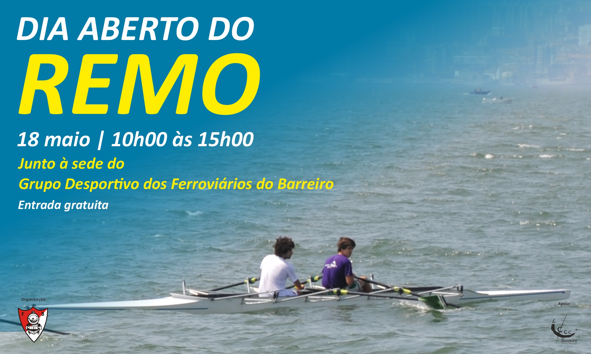 Dia Aberto do Remo | 18 maio | 10h00 às 15h00 | GD Ferroviários do Barreiro | Gratuito