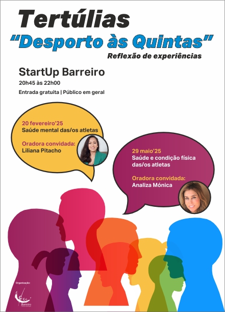 Cartaz do evento Tertúlias “Desporto às Quintas” | 20FEV e 29MAI | StartUp Barreiro