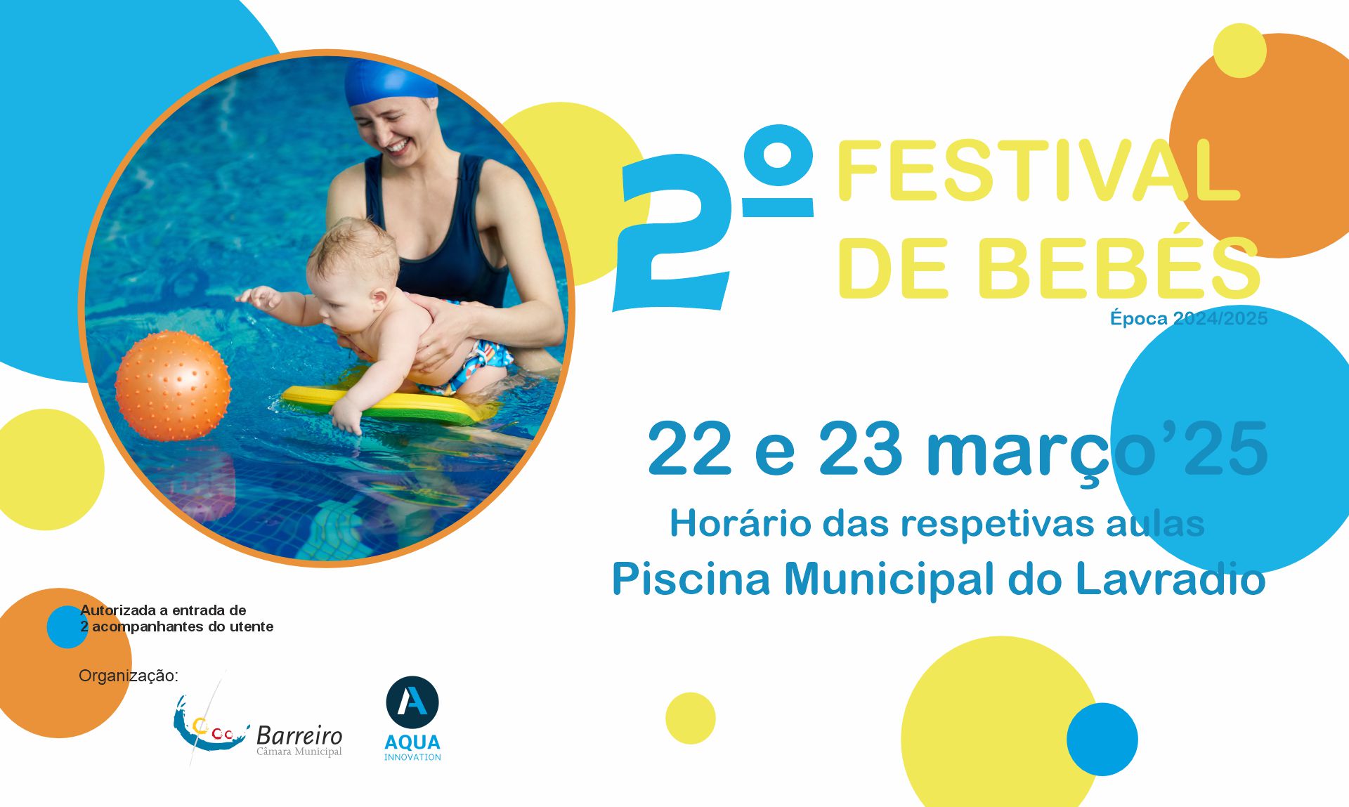 Cartaz do 2º Festival de Bebés | 22 e 23 março | Circuito de Natação do Barreiro 2024/2025