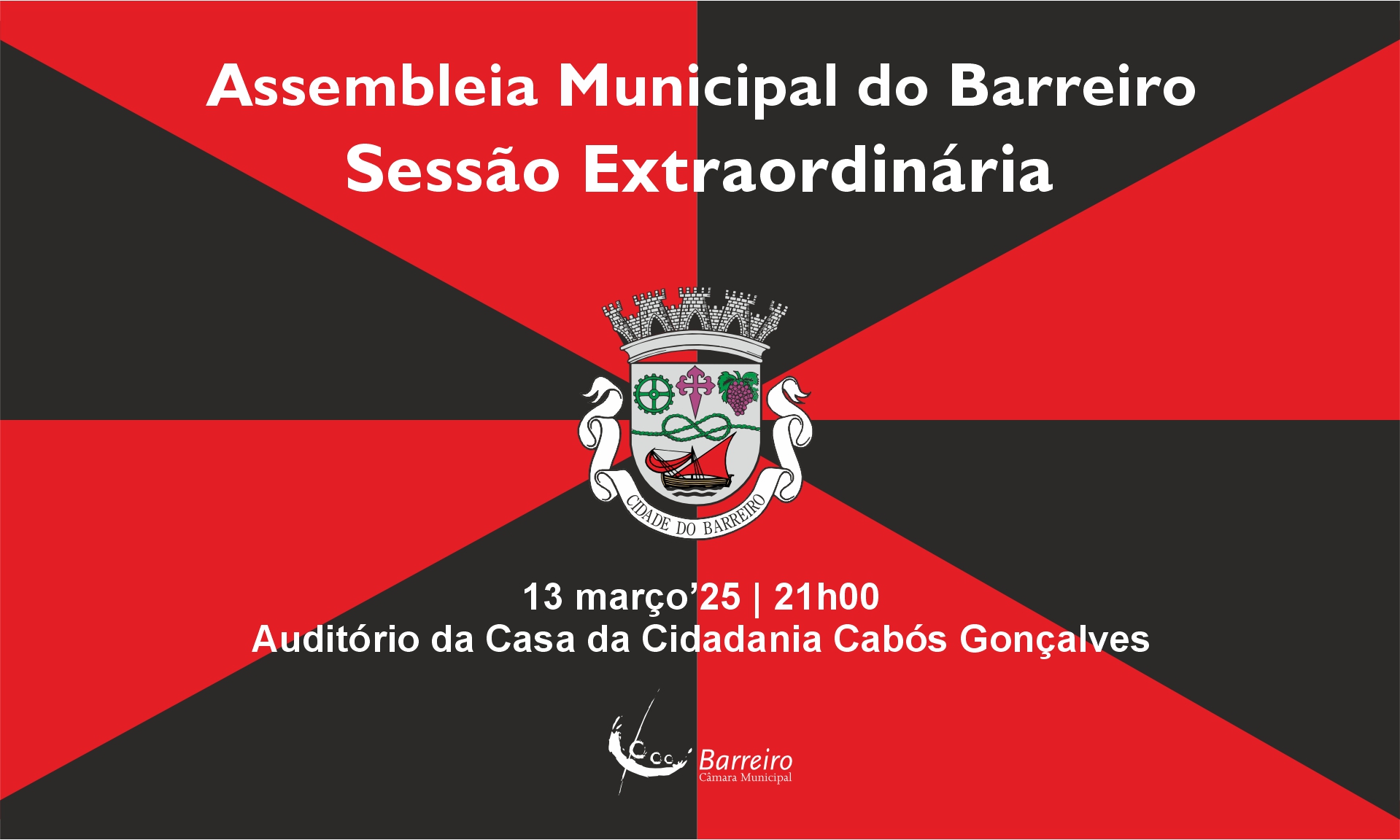 Sessão Ordinária da Assembleia Municipal do Barreiro a 13/03/25 na Casa da Cidadania às 21h