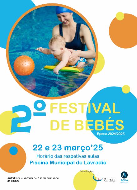 Cartaz do 2º Festival de Bebés | 22 e 23 março | Circuito de Natação do Barreiro 2024/2025