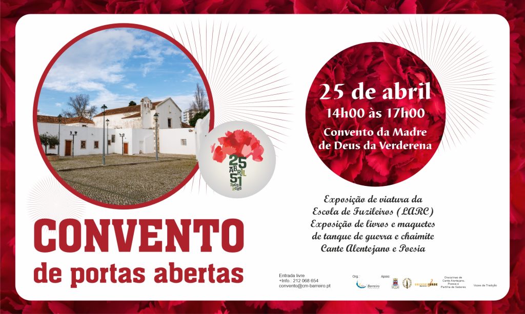 Convento de portas abertas no dia 25 de abril de 2025 das 14h00 às 17h00, no Barreiro