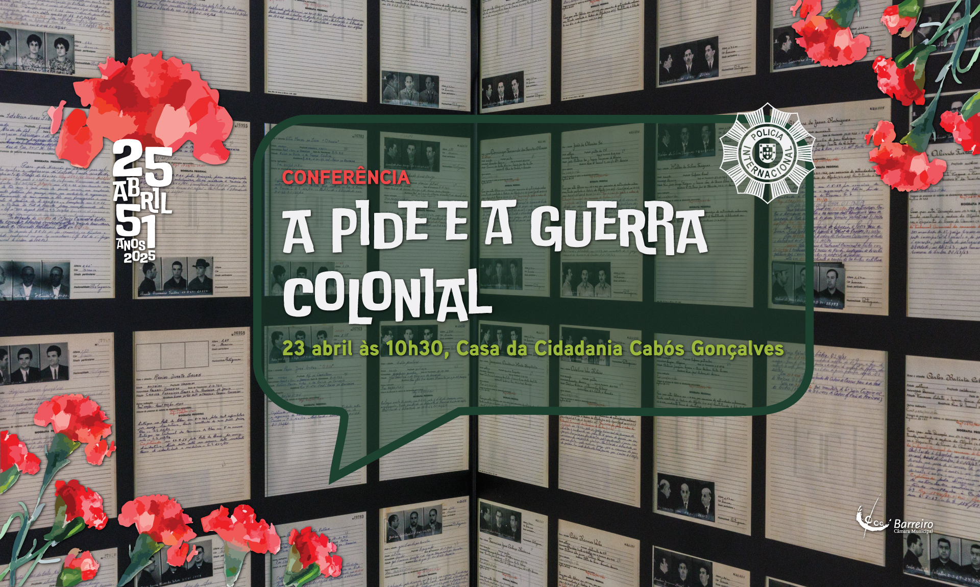Imagem do cartaz da Conferência - A PIDE e a Guerra Colonial