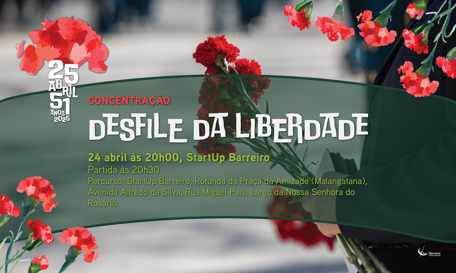 Cartaz do evento Desfile da Liberdade, no dia 24 de abril
