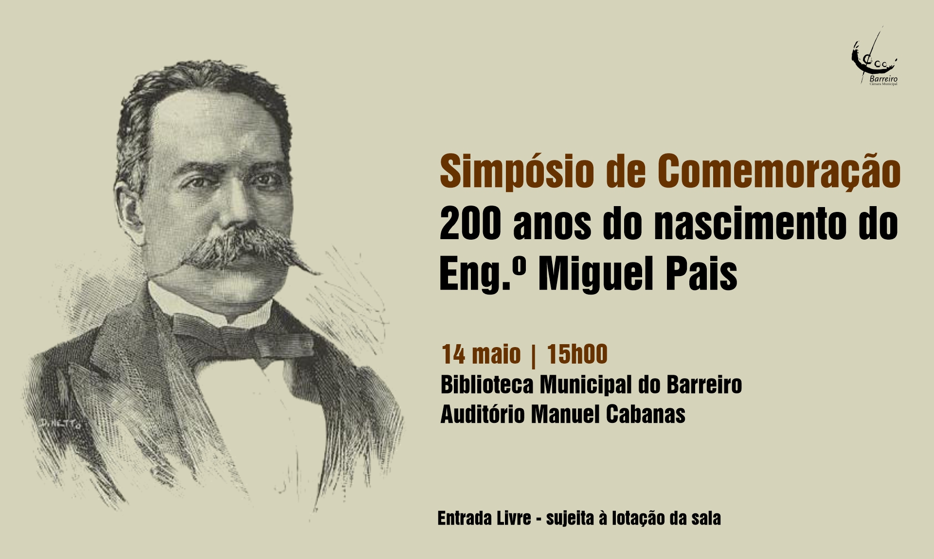 Simpósio sobre Eng. Miguel Pais dia 14/5/25 às 15h na Biblioteca Municipal do Barreiro