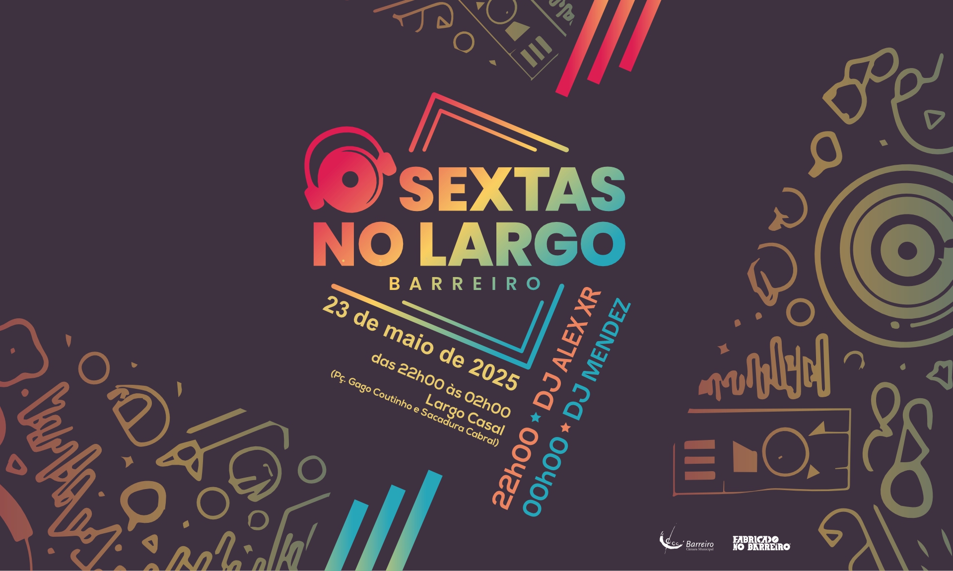 Cartaz do 1º evento de 2025 de Sextas no Largo, dia 23 de maio