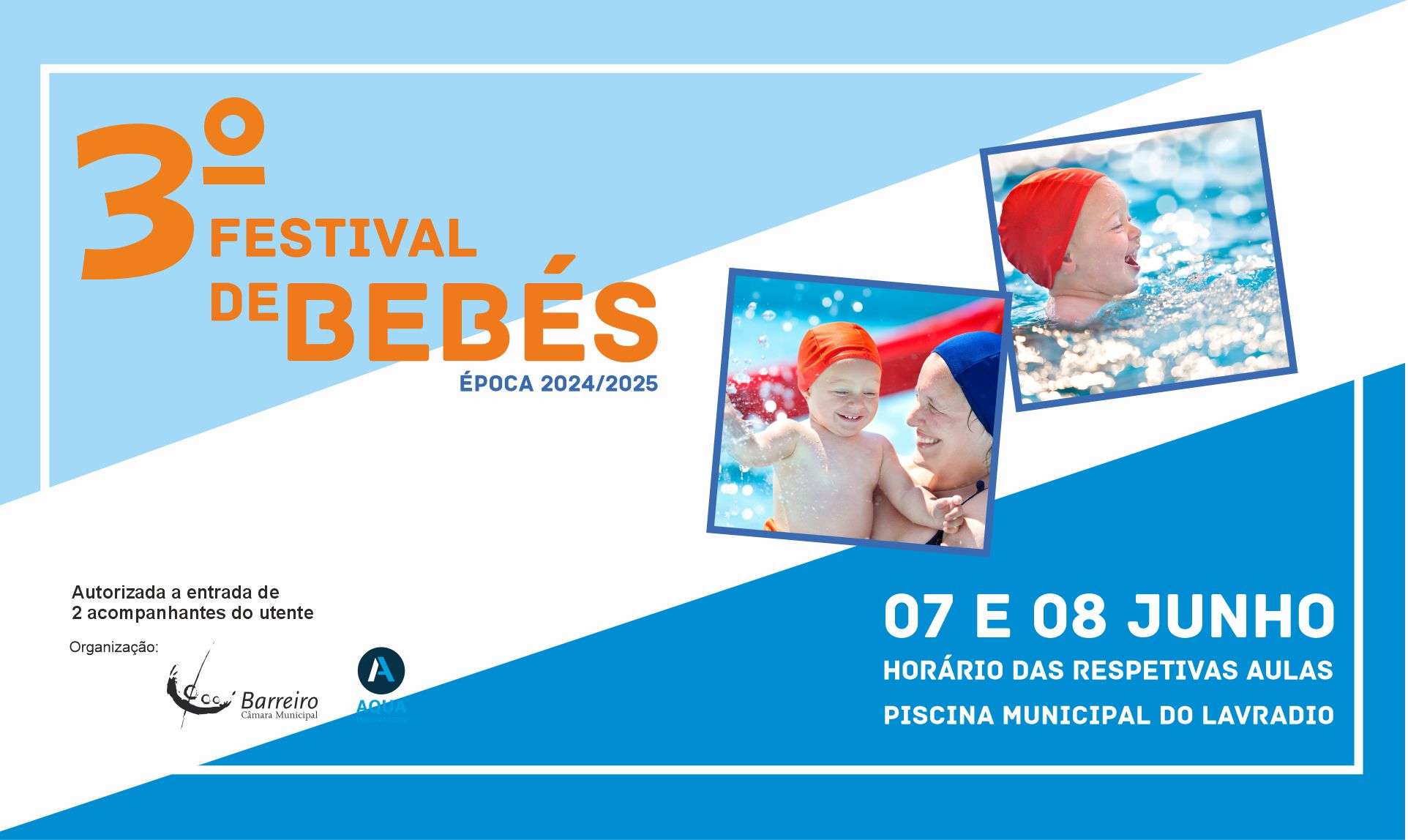 Cartaz do 3º Festival de Bebés | Natação | 7 e 8 junho 2025 | Piscina Municipal do Lavradio