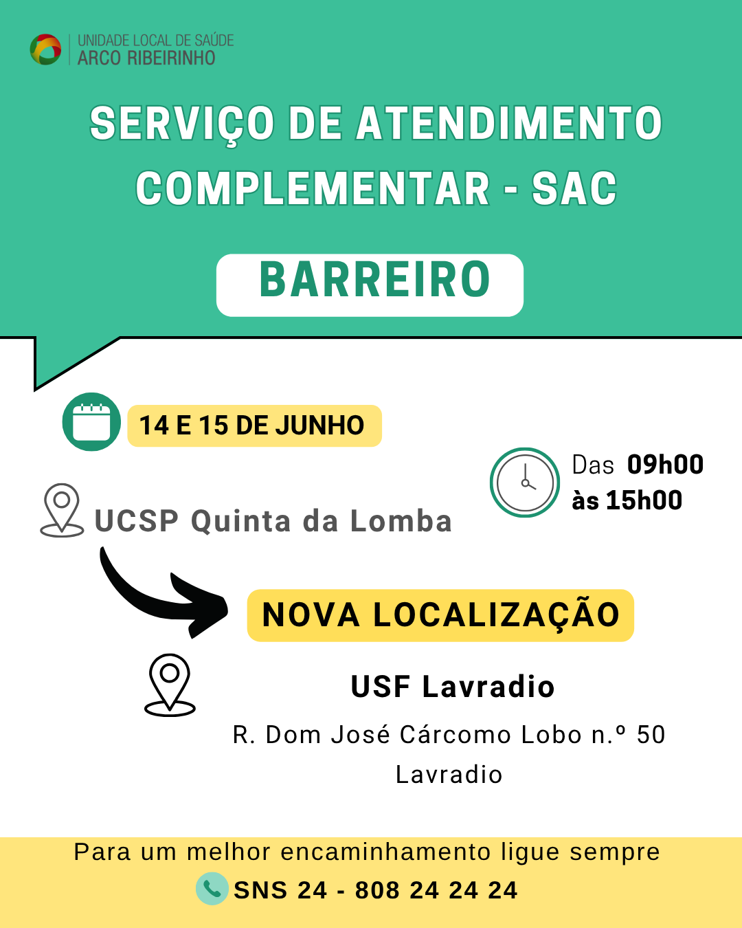 Imagem da Alteração do Atendimento Complementar | 14 e 15 junho 2025 | Quinta da Lomba/Lavradio