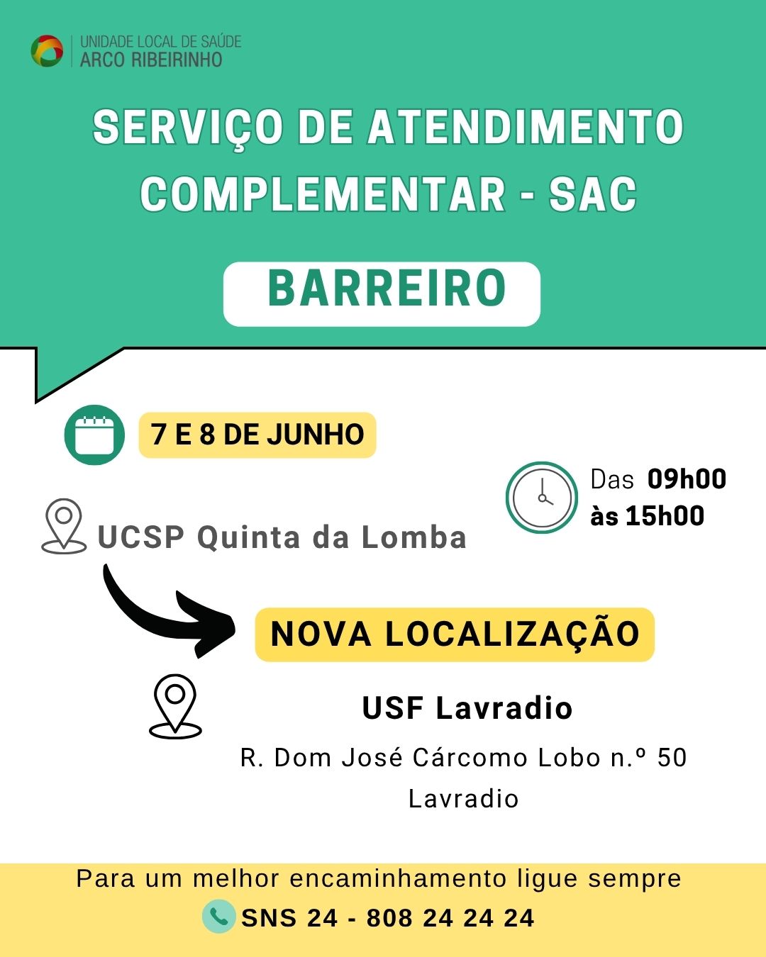 Imagem da Alteração do Atendimento Complementar | 7/8 junho 2025 | Quinta da Lomba/Lavradio