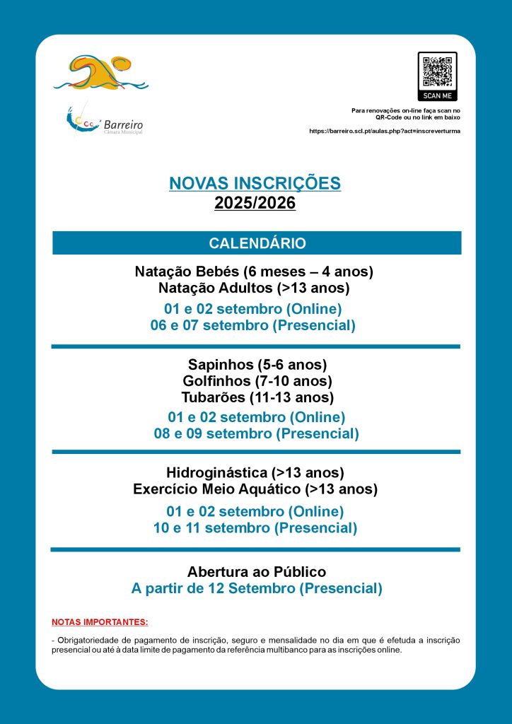 Cartaz de Piscinas Municipais | Novas inscrições, temporada 2025/2026