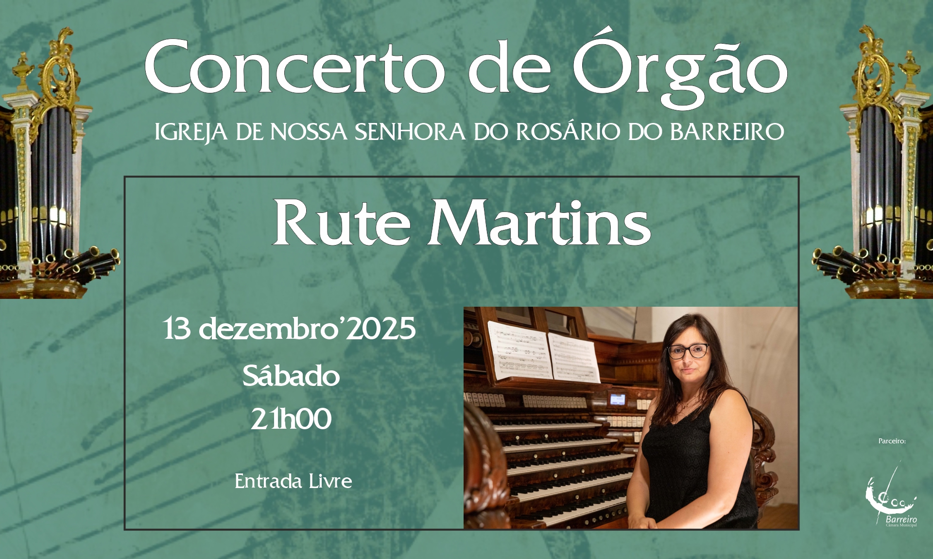 Imagem do Concerto de Órgão com Rute Martins, 13 dezembro 2025, na Igreja Nossa Senhora do Ros...