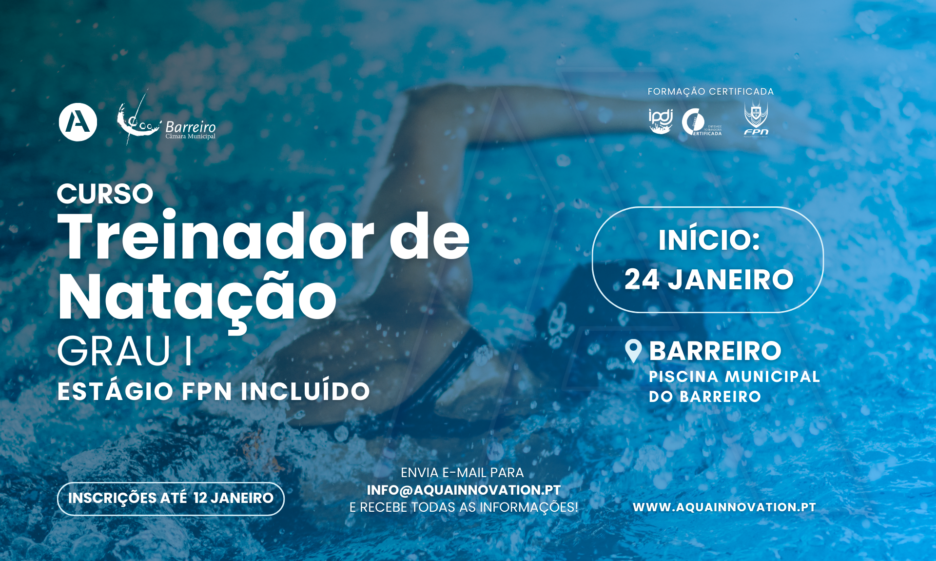 Curso de Treinador de Natação 2026 | Inscrições até 12 de janeiro | Início: 24 de janeiro