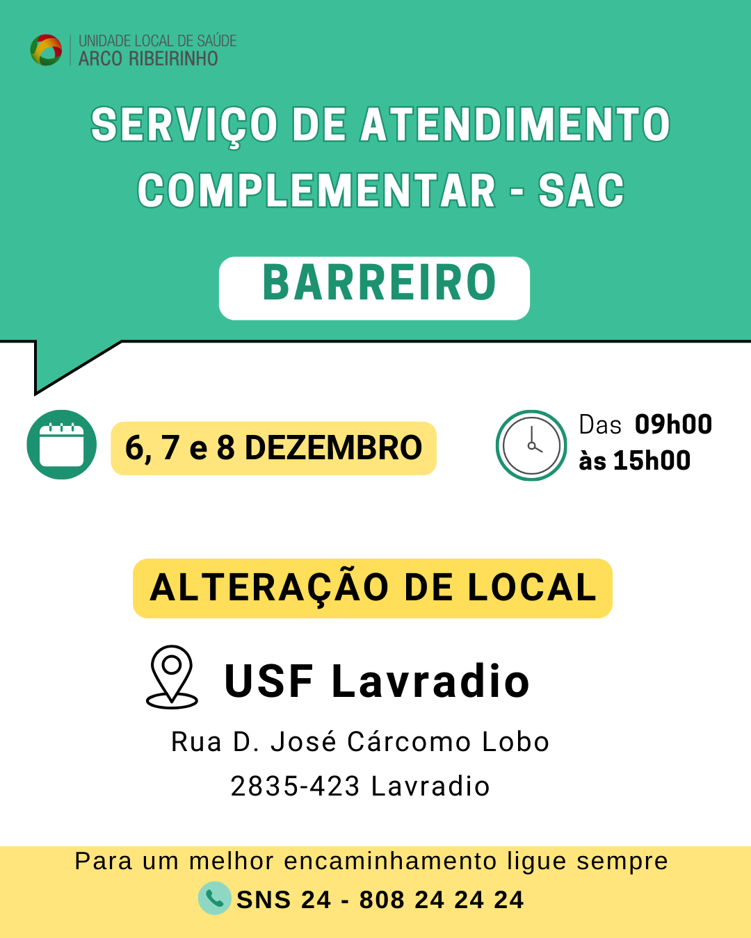 Imagem do SAC Lavradio nos dias 6, 7 e 8 de dezembro 2025