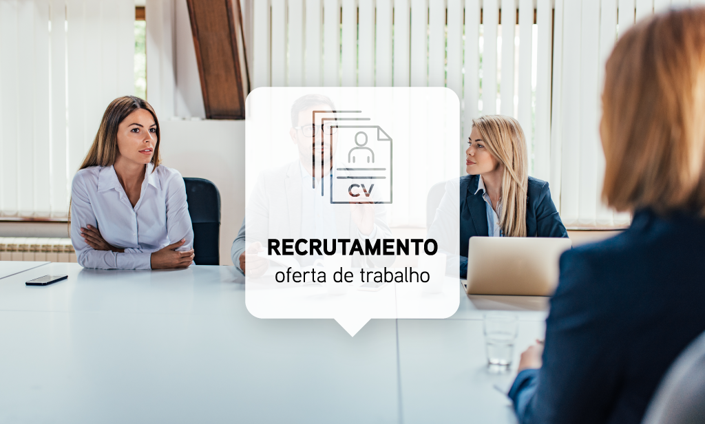 Imagem ilustrativa de recrutamento para ofertas de trabalho com uma entrevista a decorrer