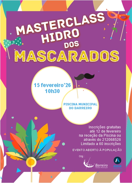 Imagem da MasterClass Hidro dos Mascarados 2026, 15 fevereiro, na Piscina Municipal do Barreiro