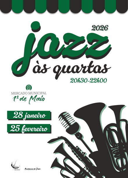 Jazz às Quartas no Mercado Municipal 1º de Maio, 28/1 e 25/2/26, das 20h30 às 22h00