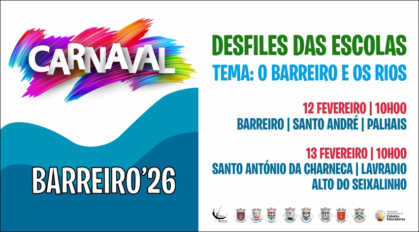 Carnaval das Escolas 2026 | Desfiles a 12 e 13 de fevereiro, a partir das 10h