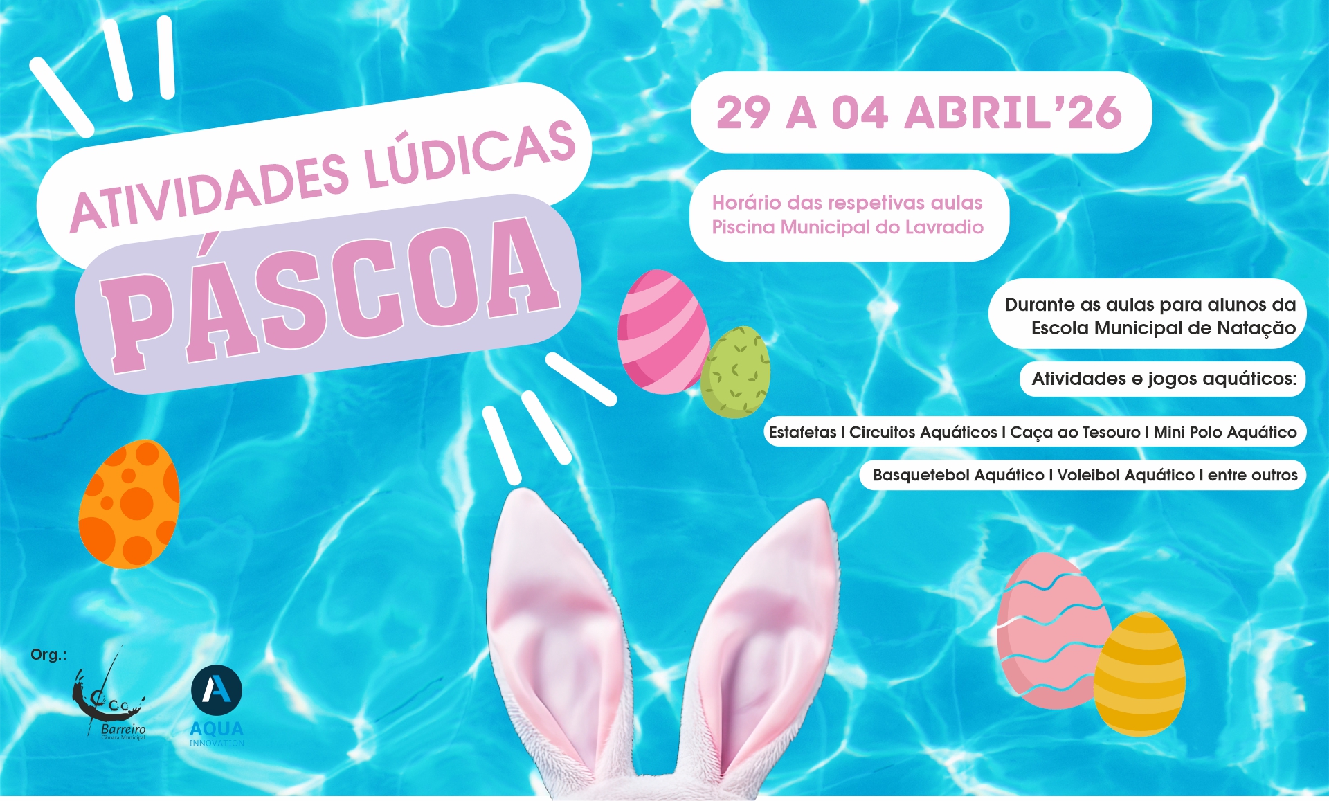 Imagem das Atividades Lúdicas da Páscoa 2026 em Natação na Piscina Municipal do Lavradio