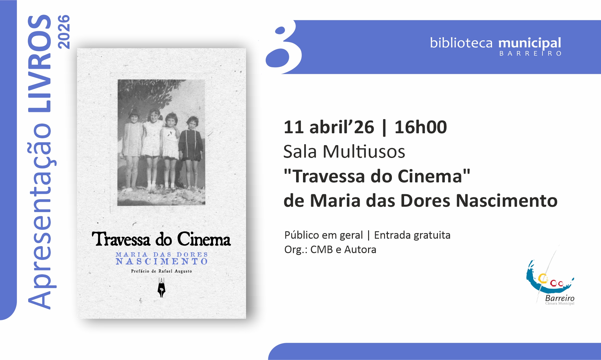 Apresentação do livro de Maria das Dores Nascimento, 11 abril 2026 na Biblioteca Municipal