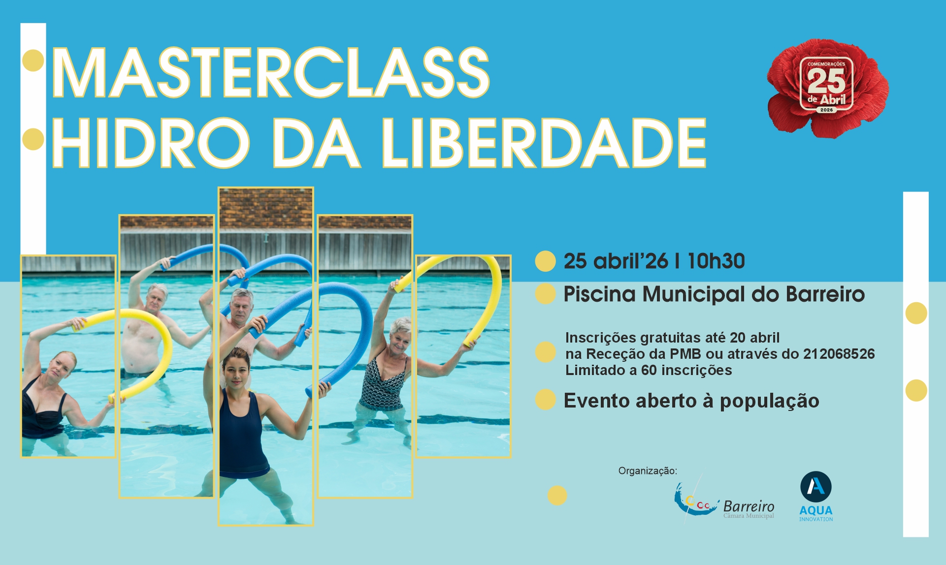 Imagem da MasterClass Hidro da Liberdade 2026 dia 25 abril na Piscina Municipal do Barreiro