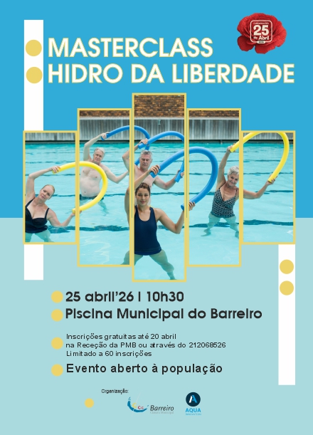 Imagem da MasterClass Hidro da Liberdade 2026 dia 25 abril na Piscina Municipal do Barreiro