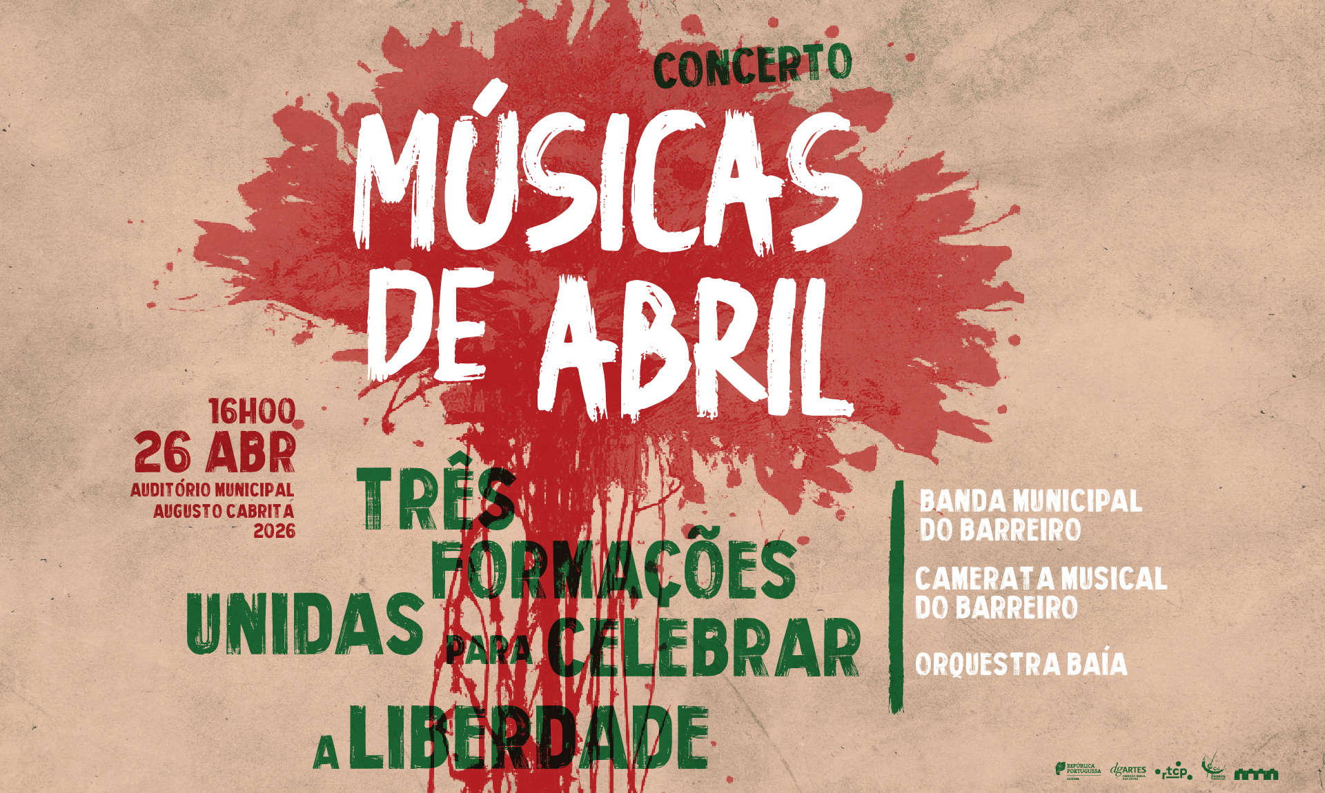 Concerto Músicas de Abril dia 26 de abril, às 16h00, no Auditório Municipal Augusto Cabrita