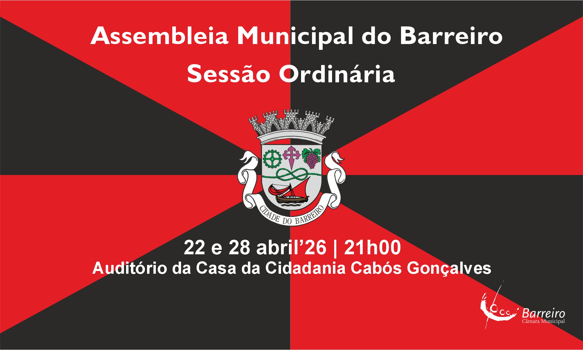 Cartaz da Sessão Ordinária da Assembleia Municipal do Barreiro de abril