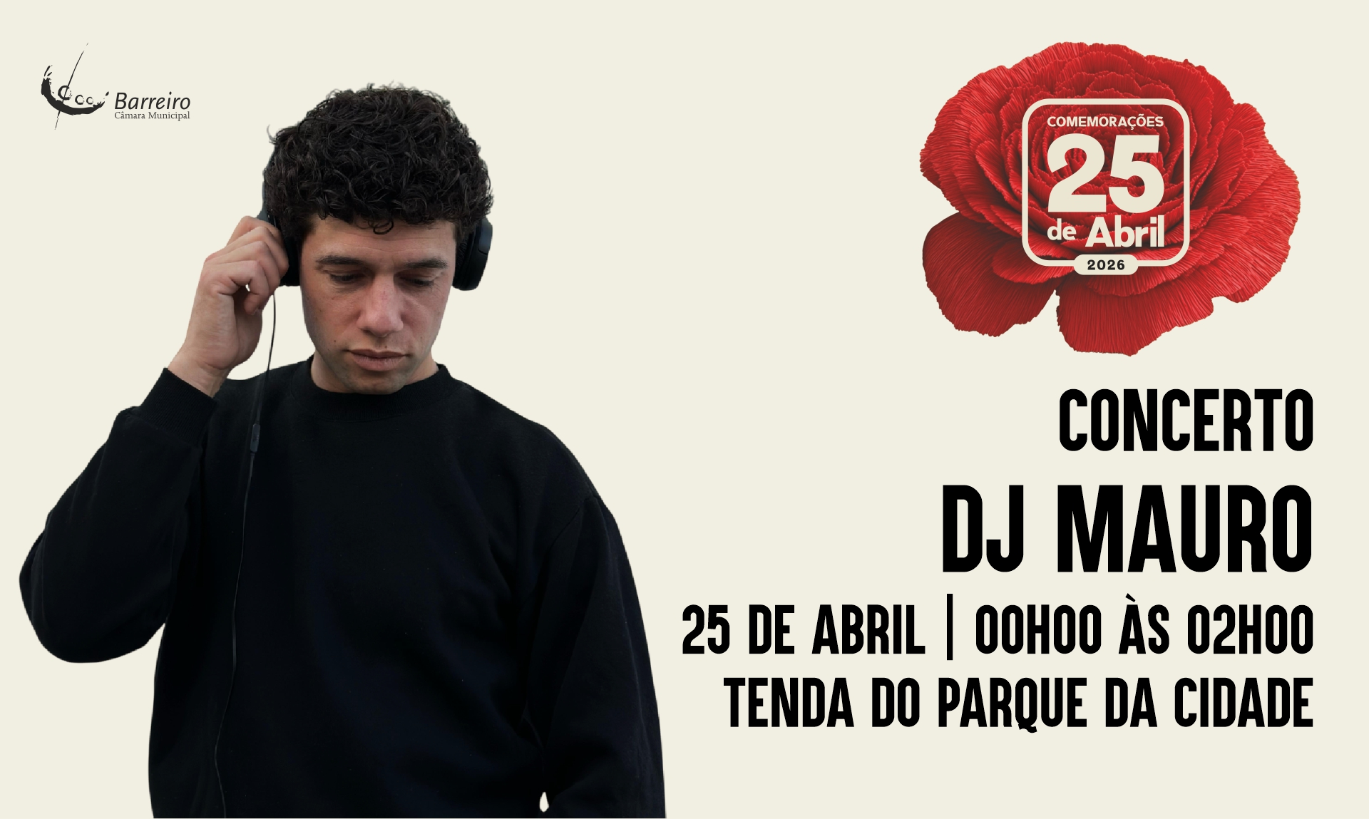Cartaz de DJ Mauro do 25 de Abril 2026