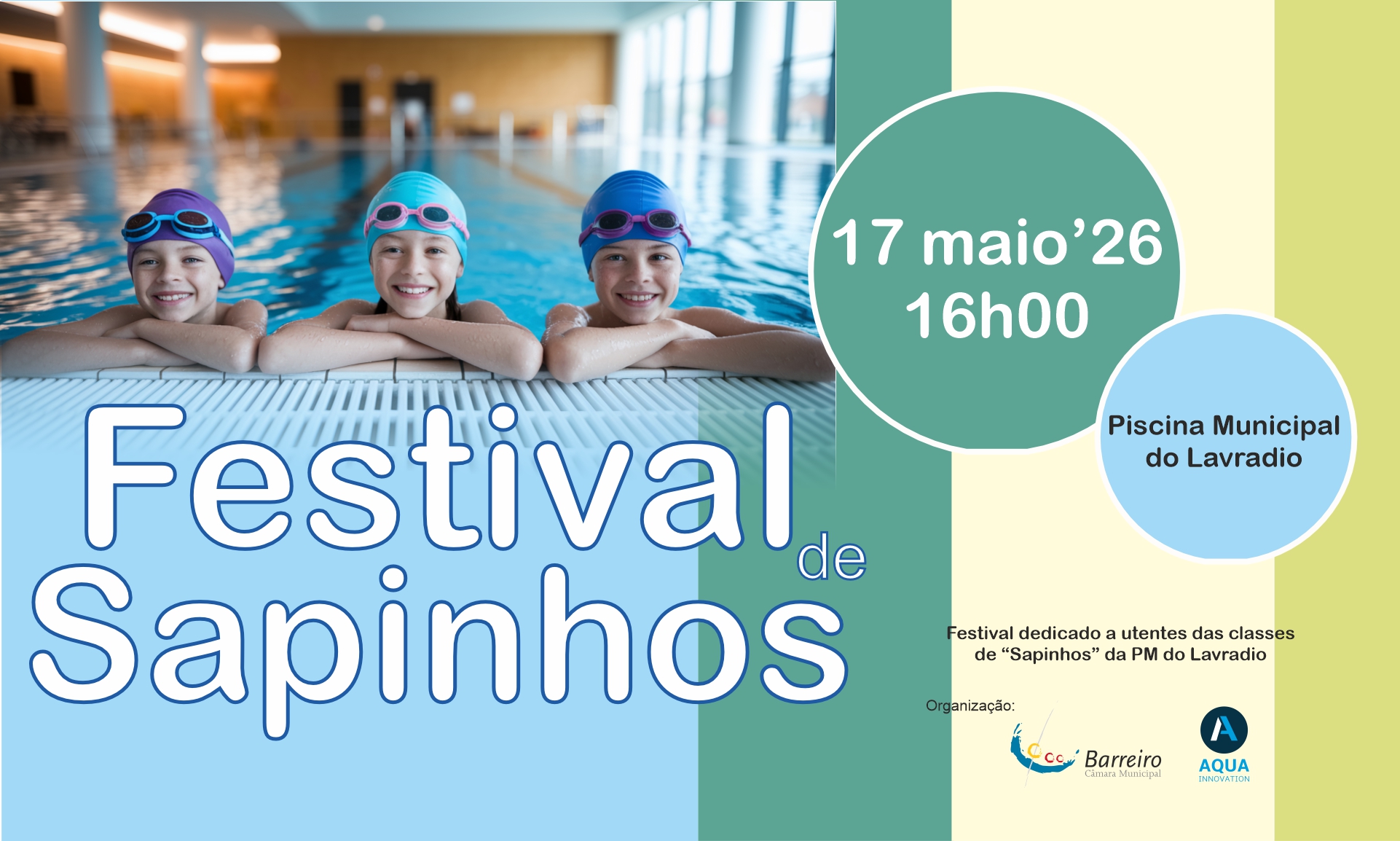 Imagem do Festival de Sapinhos 2026 dia 17 maio na Piscina Municipal do Lavradio
