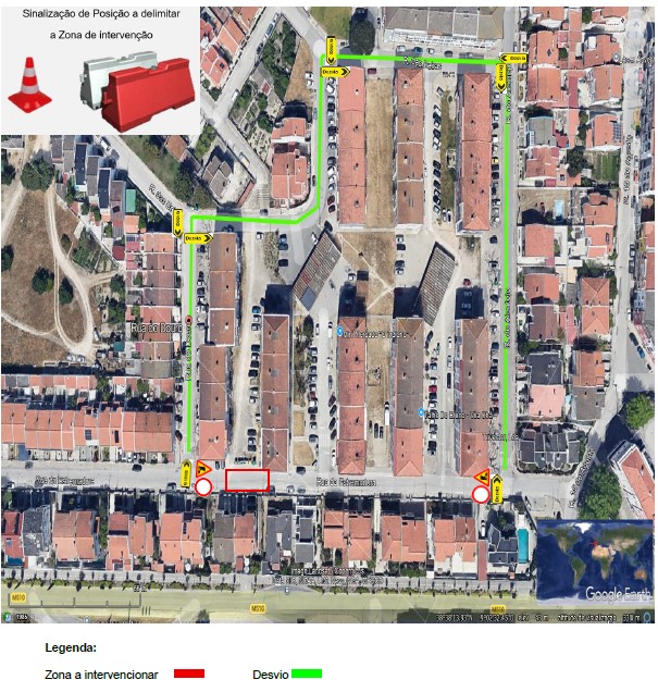Imagem do Corte de trânsito na Rua da Estremadura dias 28 e 29 de abril em Vila Chã