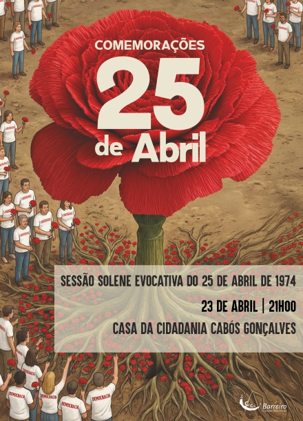 Cartaz da Sessão Solene Evocativa do 25 de Abril de 1974