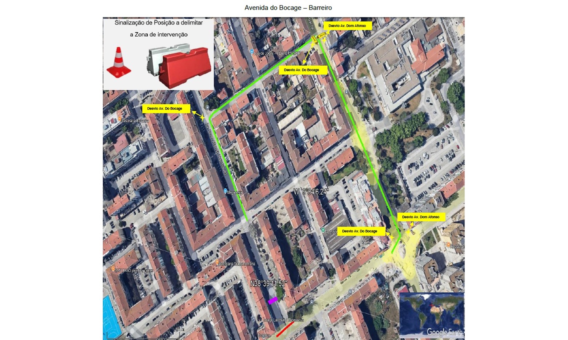 Imagem do esquema de trânsito no âmbito da requalificação rodoviária da Avenida do Bocage
