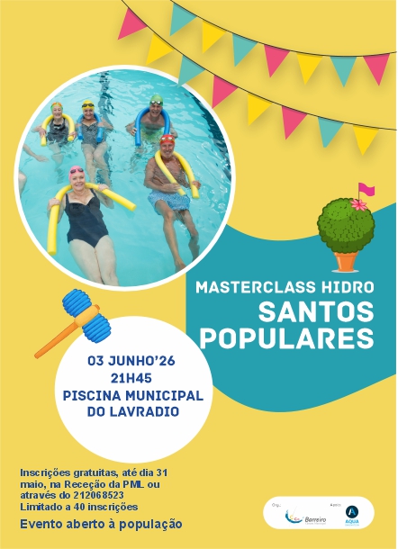Imagem da MasterClass Hidro dos Santos Populares 2026 dia 3 junho na Piscina Municipal do Lavradio