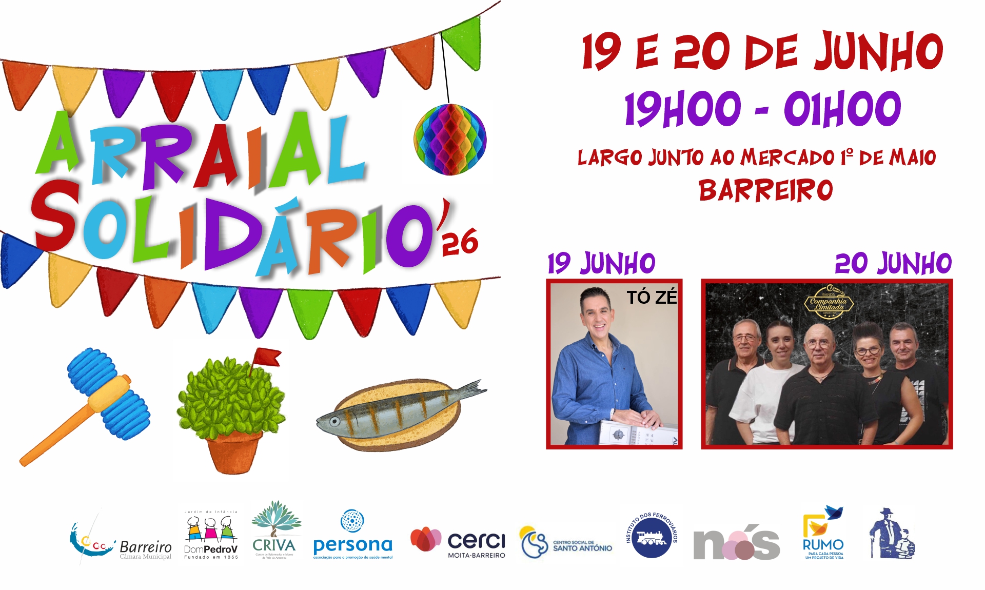 Arraial Solidário nos dias 19 e 20 de junho no largo junto ao mercado 1 de maio