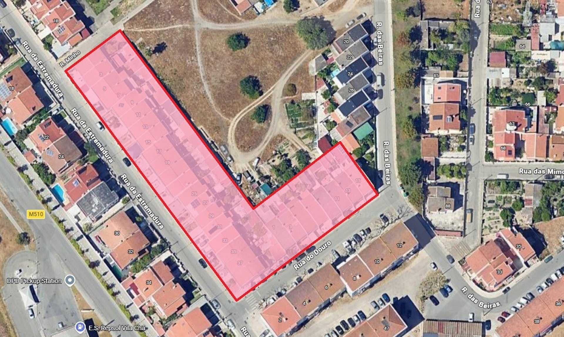 Imagem da área abrangida pela Interrupção do abastecimento nas ruas da Estremadura e do Douro